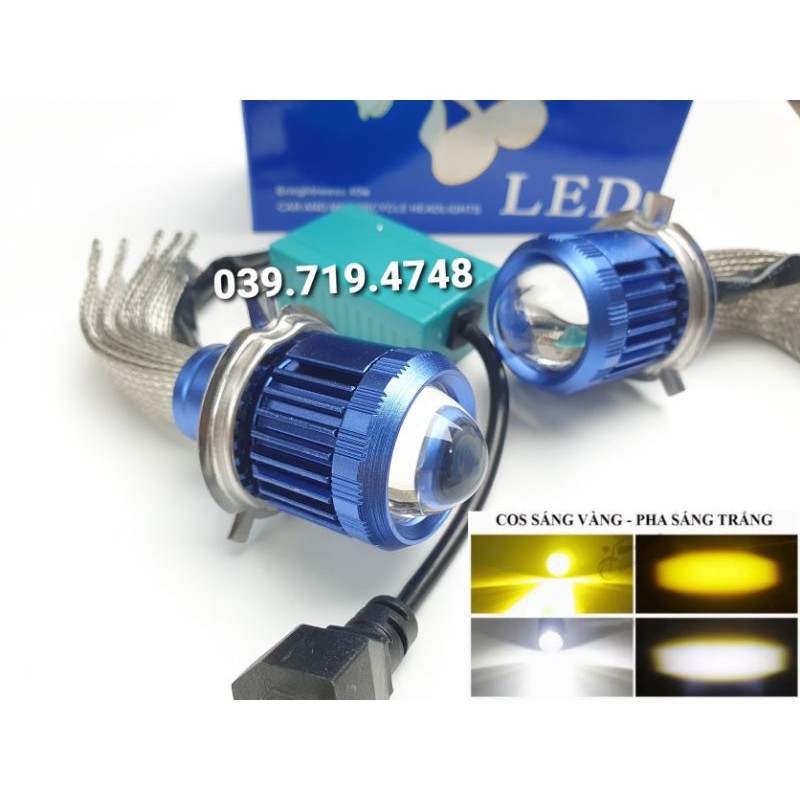 Đèn pha led bi cầu 2 màu cos vàng pha trắng 37w mẫu mới 2020