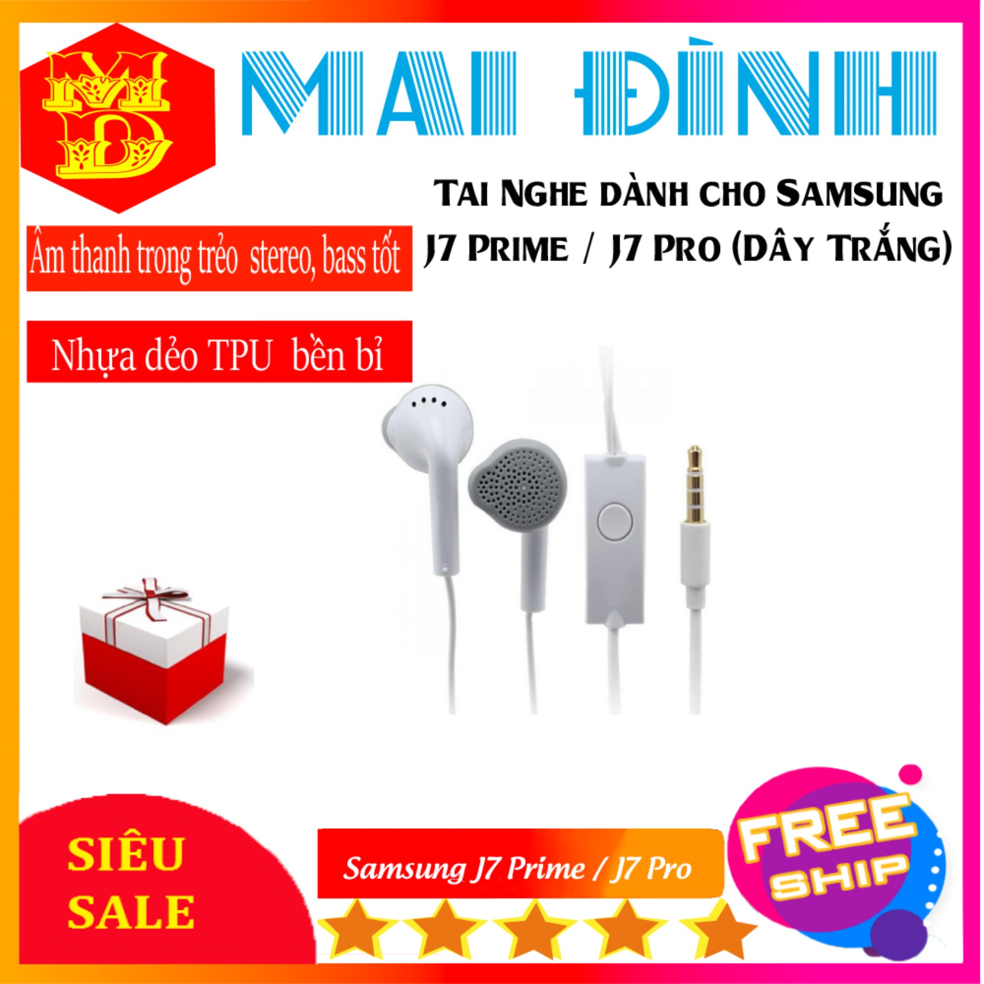 [HCM]Tai Nghe Thương Hiệu Mai Đình dành cho Samsung J7 Prime / J7 Pro ( Dây Trắng )