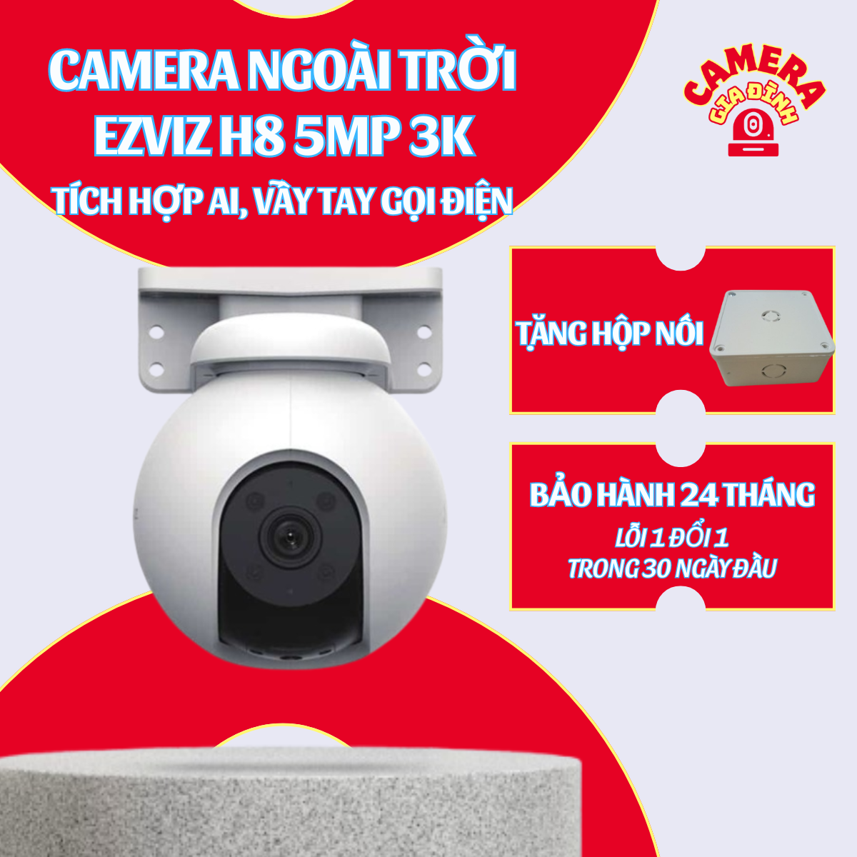 H8 5mp | camera wifi ngoài trời ezviz h8 pro 3k 5mp - siêu nét, quay quét 360, đàm thoại, màu đêm, đèn còi báo động