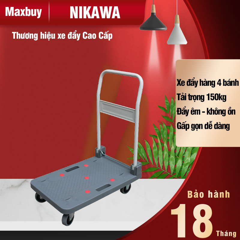 Xe đẩy hàng gấp gọn 4 bánh Nikawa sàn nhựa cao cấp Bảo hành 18 tháng FWS-150S