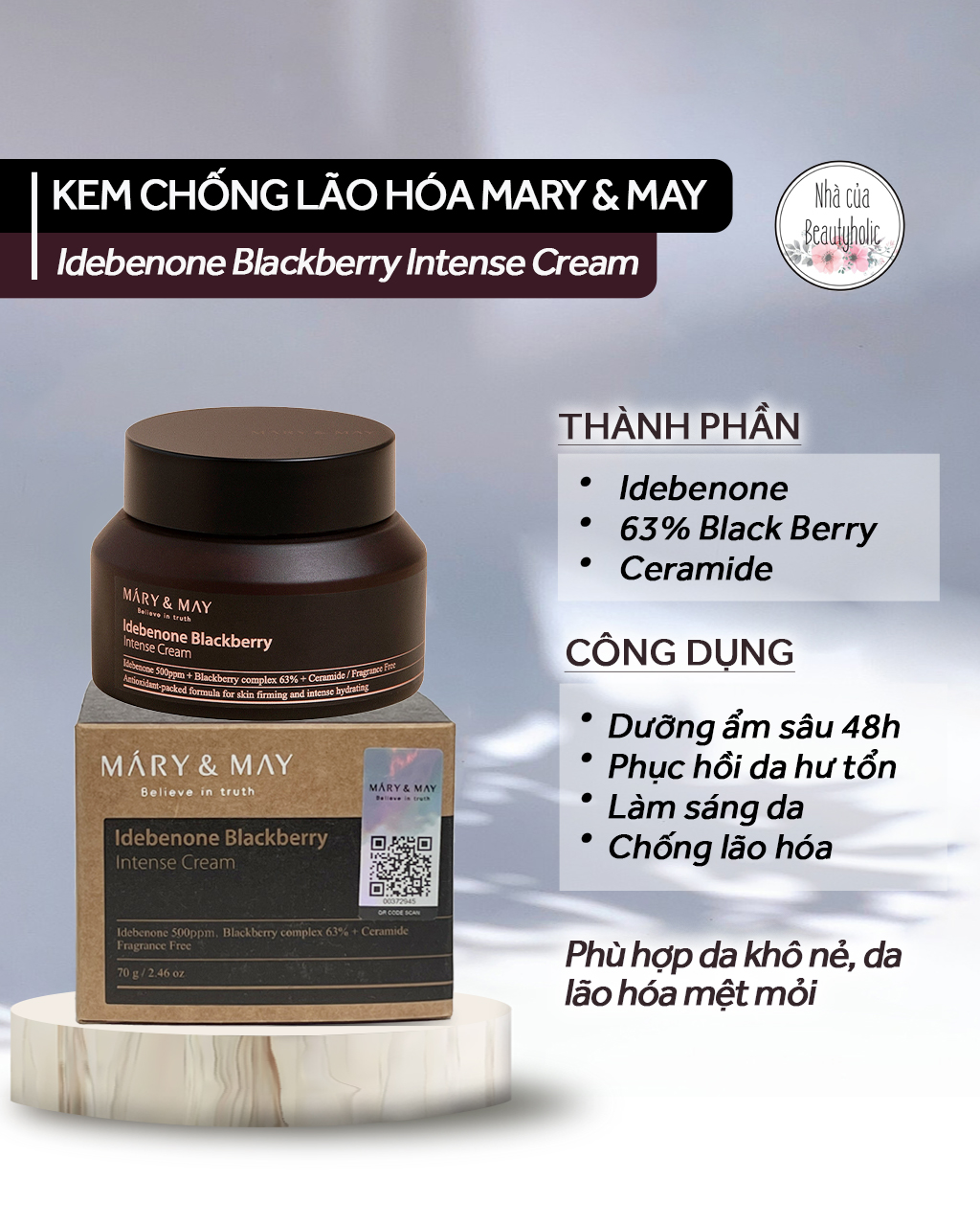Kem dưỡng chống lão hóa mary & may idebenone blackberry intense cream