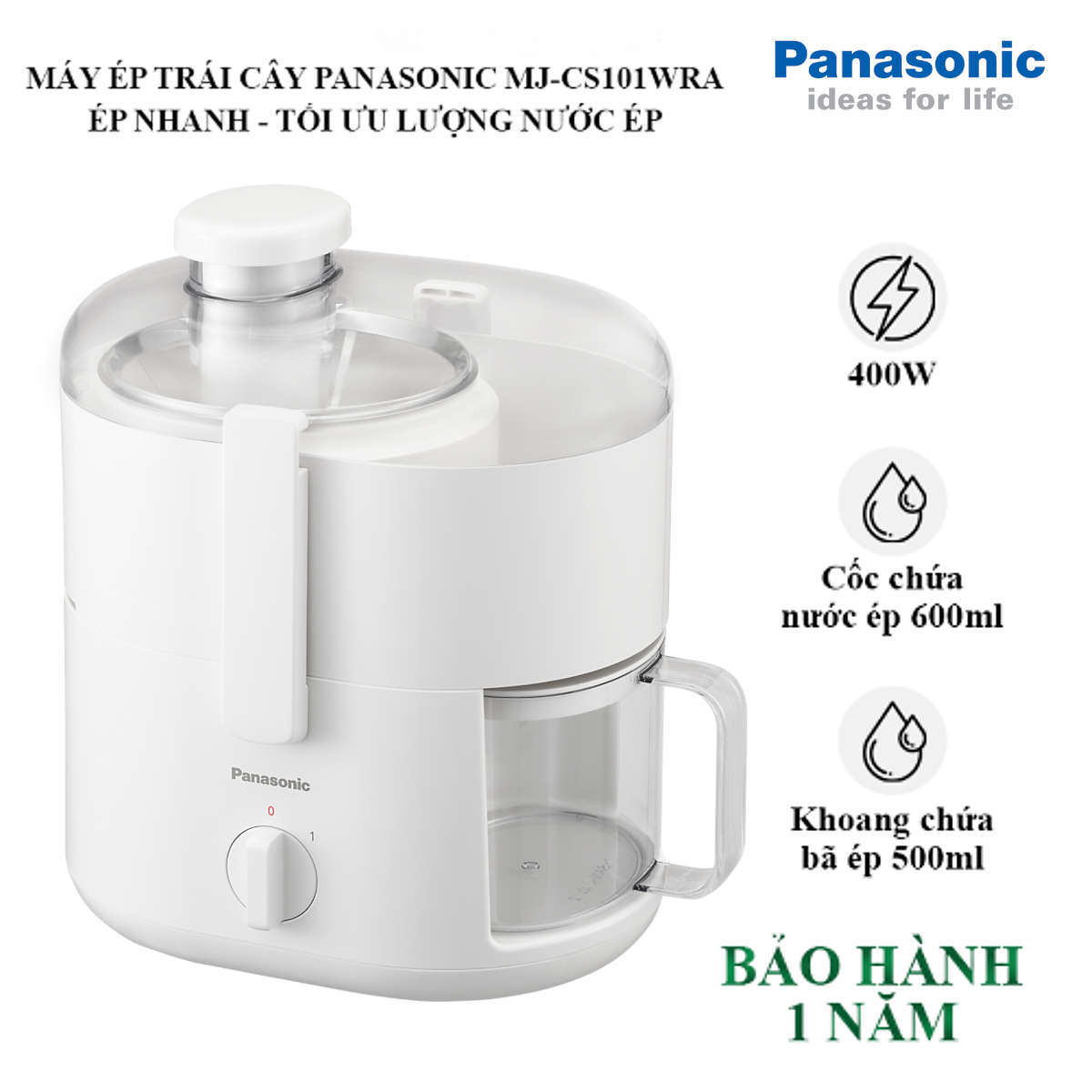 Máy ép trái cây Panasonic MJ-CS100WRA chính hãng 100% Chức năng chính: Ép trái cây, rau củ Công suất:  260W Phụ kiện:  Thép không gỉ Tốc độ:  2 tốc độ