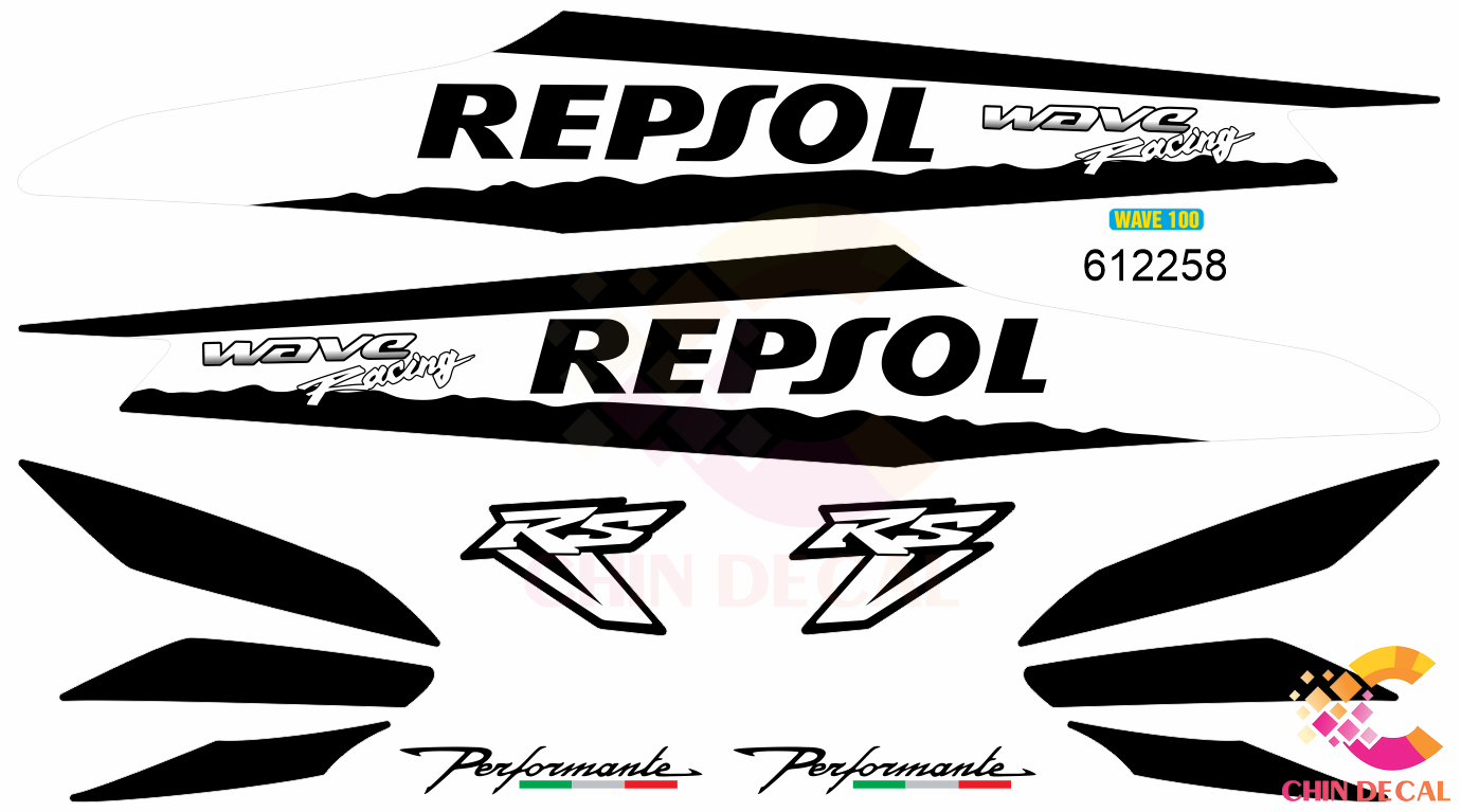 Tem WAVE ALPHA 100 & 50cc Phong cách WAVE REPSOL ( Tem 3 lớp chống nước chống bay màu 612258)