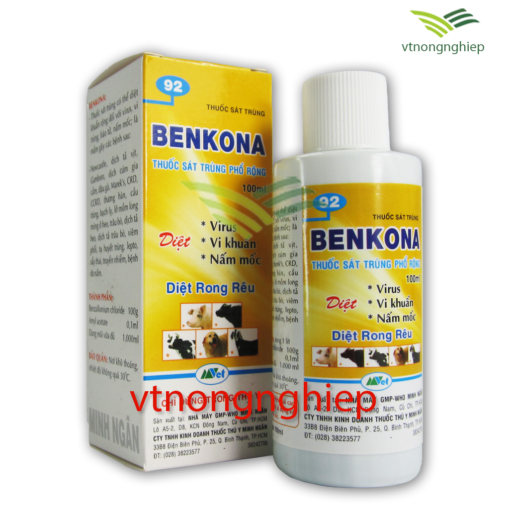 Dung dịch sát trùng Benkona, sát khuẩn, trừ nấm mốc giá thể hoa lan, chuồng trại, chai 100(ml)