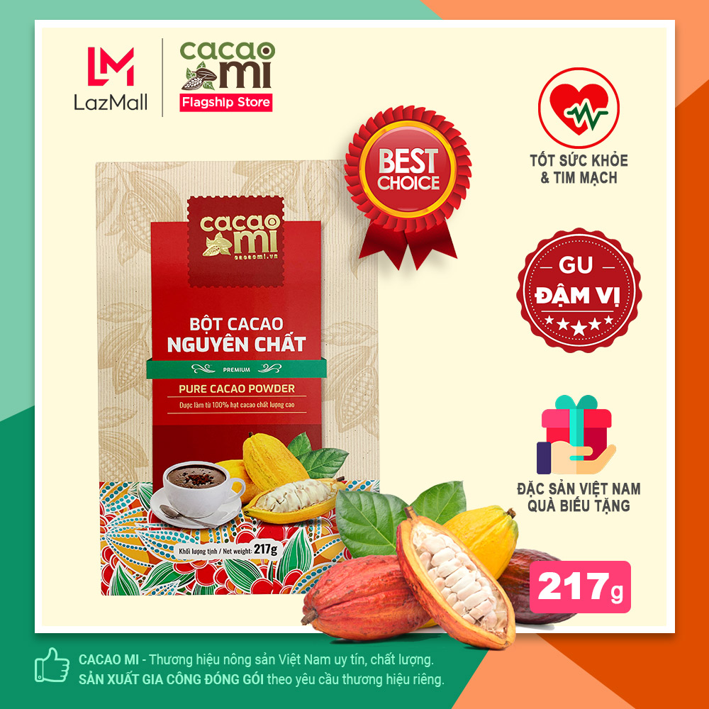 Bột ca cao nguyên chất không đường CACAOMI Premium gu đậm vị, hỗ trợ giảm cân, ăn kiêng Keto, tốt tim mạch, chuẩn UTZ xuất khẩu 217g