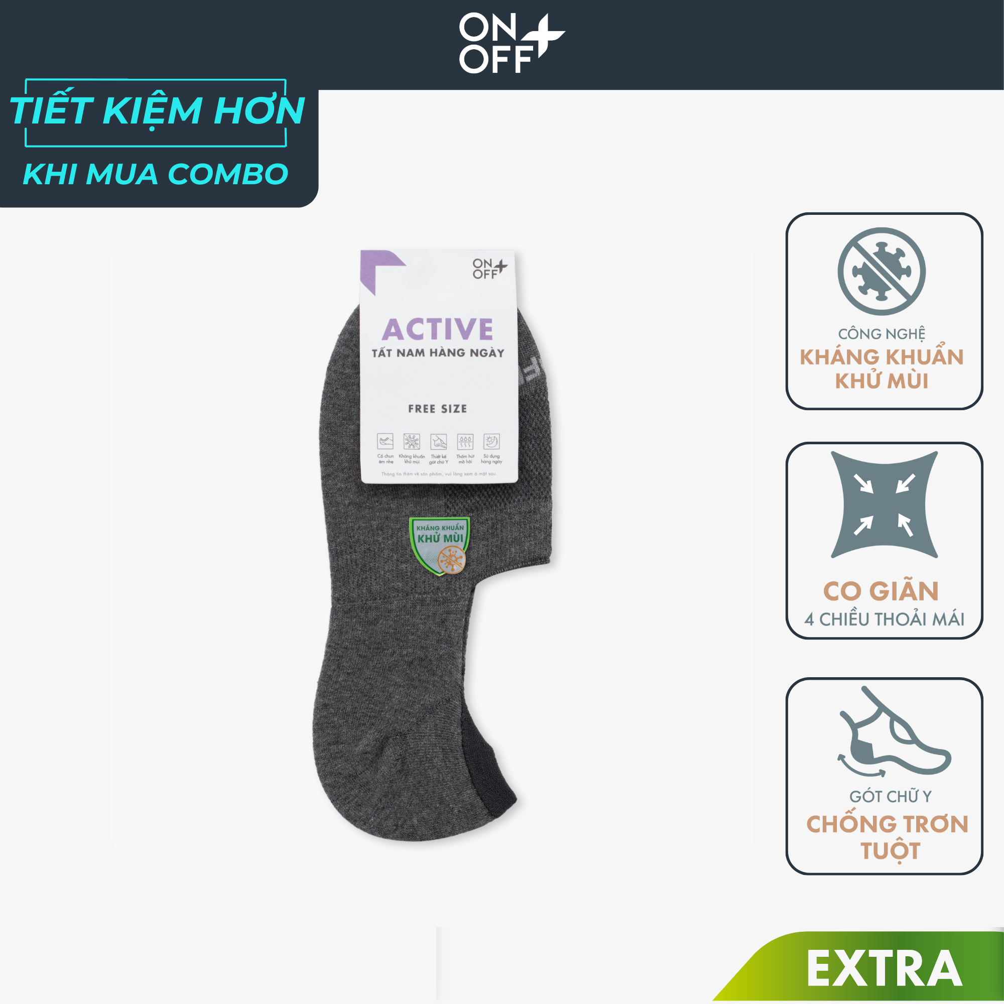  Tất ẩn nam tất đi giày lười cotton kháng khuẩn khử mùi ULTRAFRESH ONOFF - 18AN24A153 
