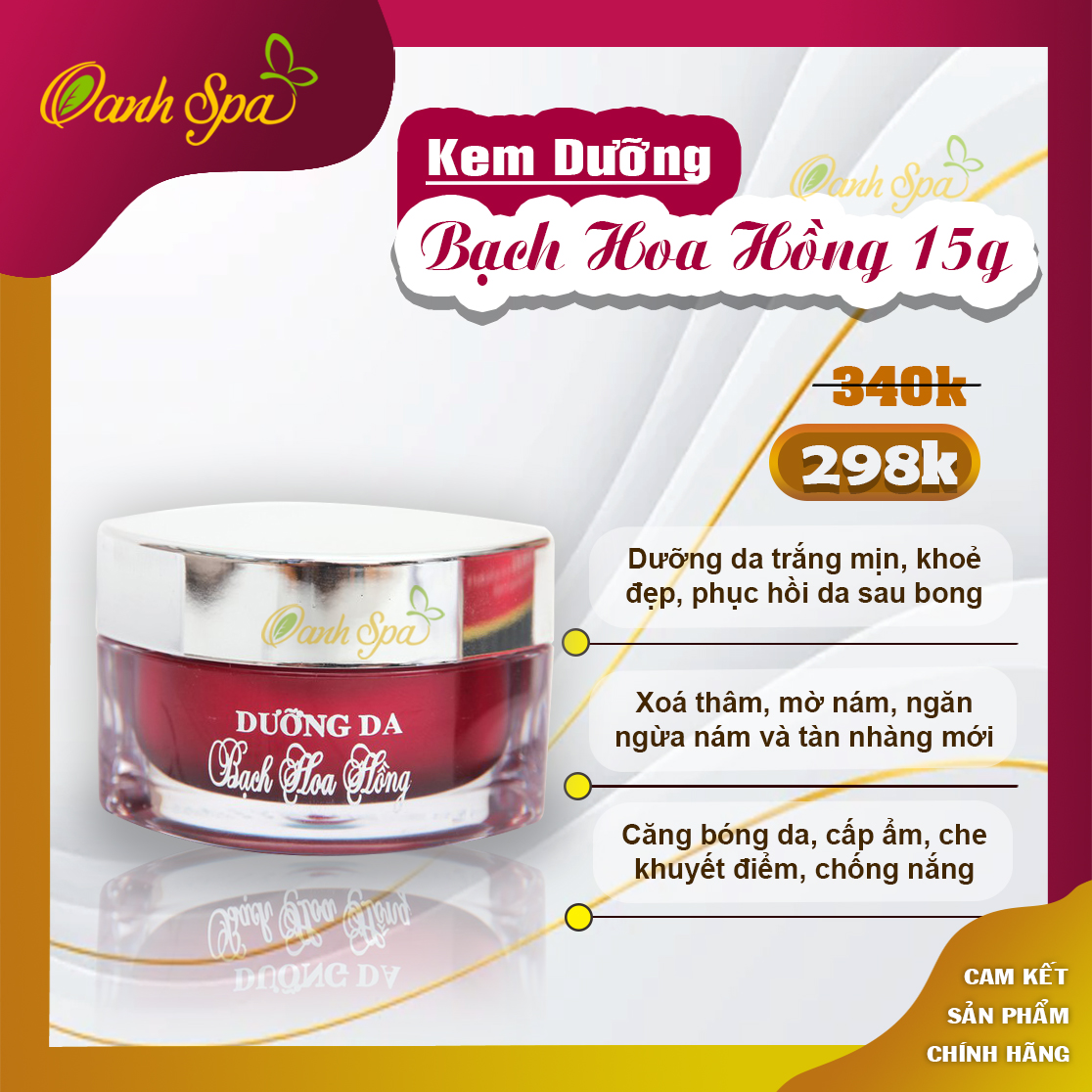Dưỡng da bạch hoa hồng 15g, giúp phục hồi da, trắng mịn da, căng bóng da, hỗ trợ ngừa nám và tàn nhang