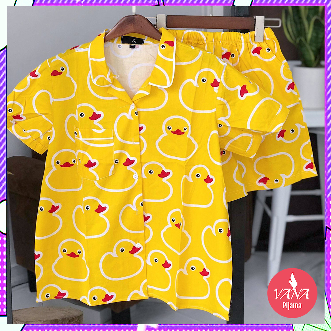 Đồ ngủ Pijama Lụa Thô Cao Cấp Họa Tiết Hình Con Vịt Đáng Yêu