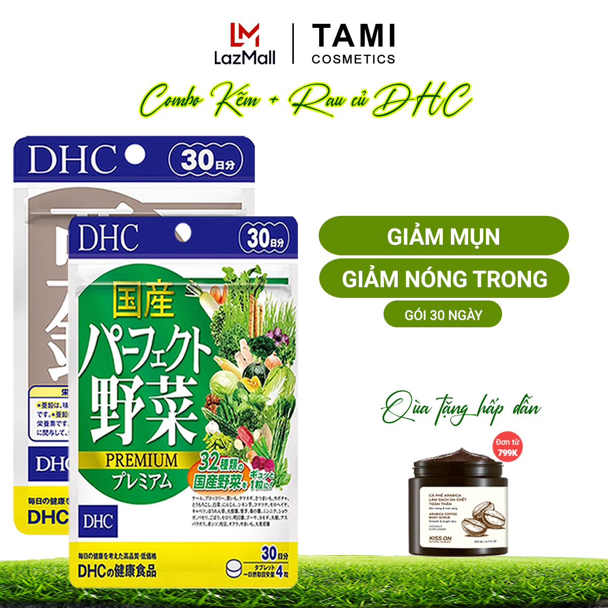 Combo GIẢM MỤN - NÓNG TRONG DHC Nhật Bản (viên uống rau của quả và kẽm zinc) thực phẩm chức năng tăng cường miễn dịch 30 ngày TA-DHC-CB3