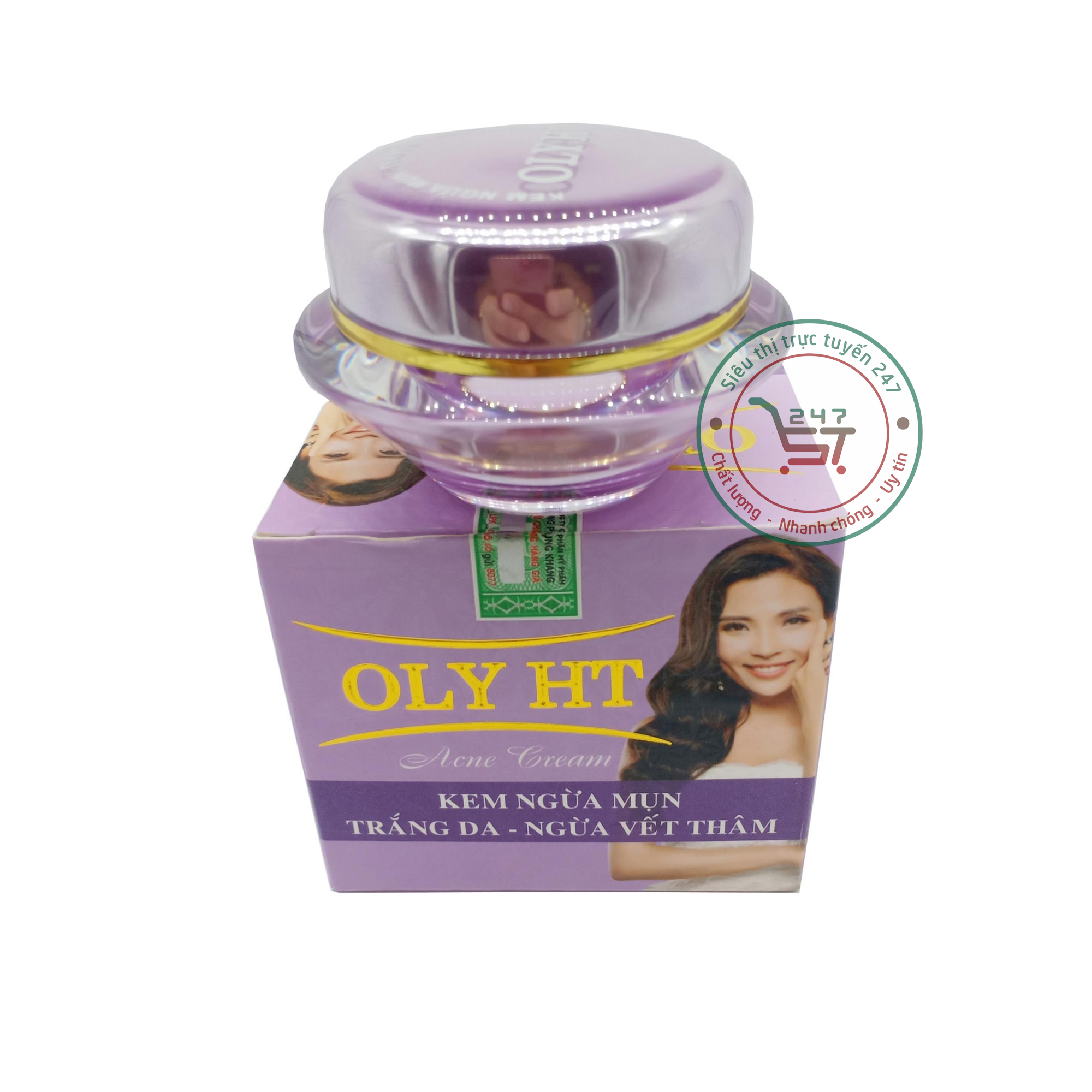 Kem Mụn dưỡng Trắng da mặt mờ Thâm Phục hồi da Se khít lỗ chân lông OLY HT 25g (Tím)
