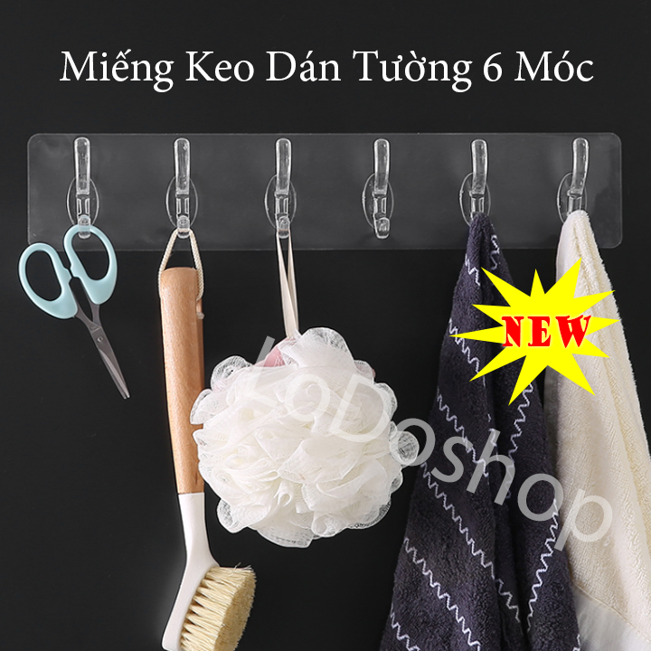 Thanh 6 móc dán tường siêu dính trong suốt không cần khoan - Móc máng quần áo - Phụ kiện nhà bếp nhà tắm đa năng