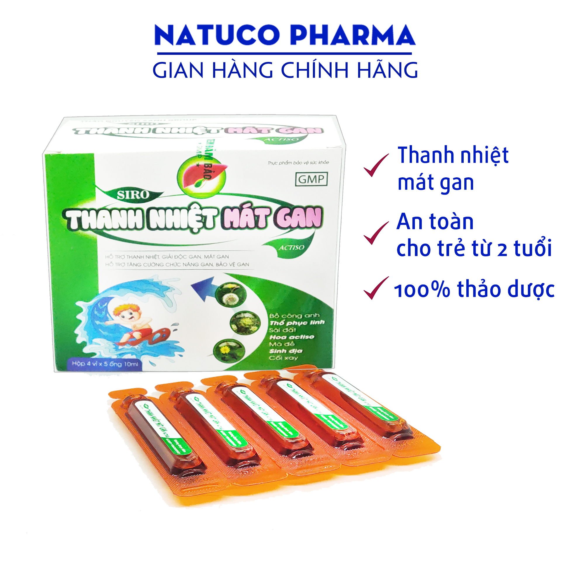 Thanh Nhiệt Mát Gan ACTISO - Hộp 20 ống vị ngọt dễ uống - Giúp bảo vệ gan, giải độc gan hiệu quả - Chuẩn CMP Hàng chính hãng