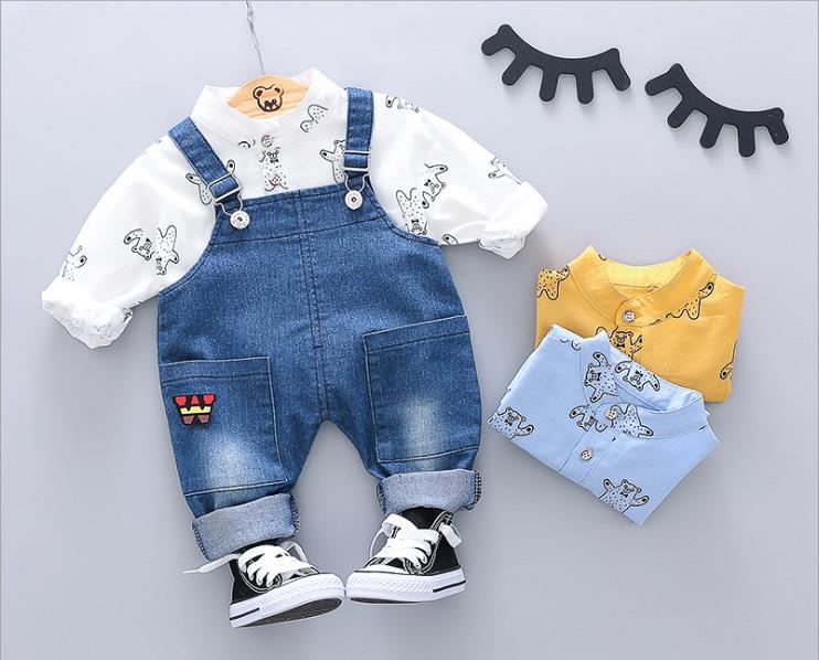 SÉT AÓ SƠ MI HỌA TIÊT CỔ TRỤN KÈM YẾM JEANS CAO CẤP CHO BÉ