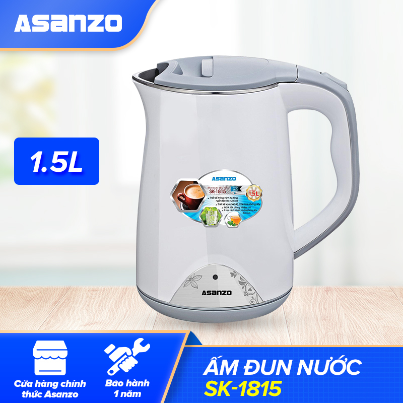 Bình Đun Siêu Tốc 1.5L SK-1815 Cồng Suất 1500W [2 Lớp Chống Bỏng Lớp Ngoài Nhựa PP Cao Cấp Không Mùi Hôi Lớp Trong inox 304] - Bảo Hành Chính Hãng 6 Tháng