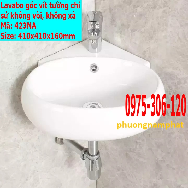 Lavabo mini nhỏ chậu rửa mặt lavabo góc treo tường 423na thương hiệu na.grand, men nano trắng sáng chống ố chống bám bẩn