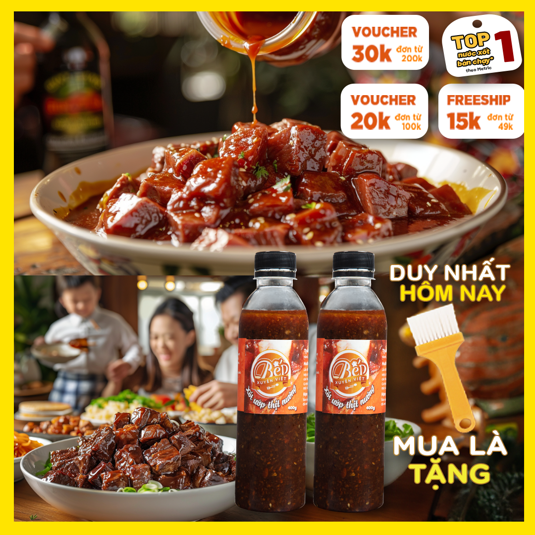 Combo 2 chai Sốt Ướp Thịt Nướng BBQ 400g Bếp Xuyên Việt, nước sốt ướp thịt, hải sản tiện lợi.