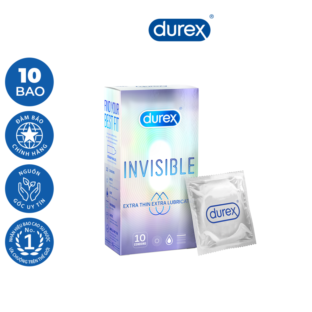 [HCM]Bao cao su Durex Invisible Extra Thin Extra Lubricated Hộp 10 Bao - 1 hộp ( NEW )