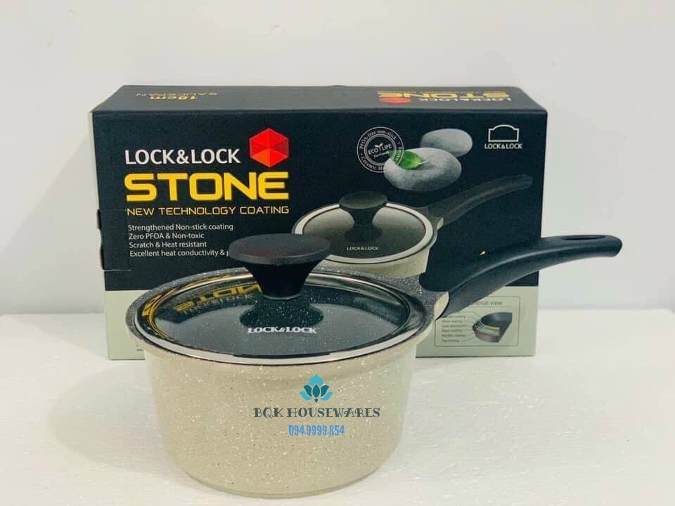 [HCM][ Lock&Lock ] Nồi Một Tay Cầm - Quánh 7 Lớp Lca6181D (18Cm ) Tráng Đá Stone Marble - Xài Đc Bếp Từ