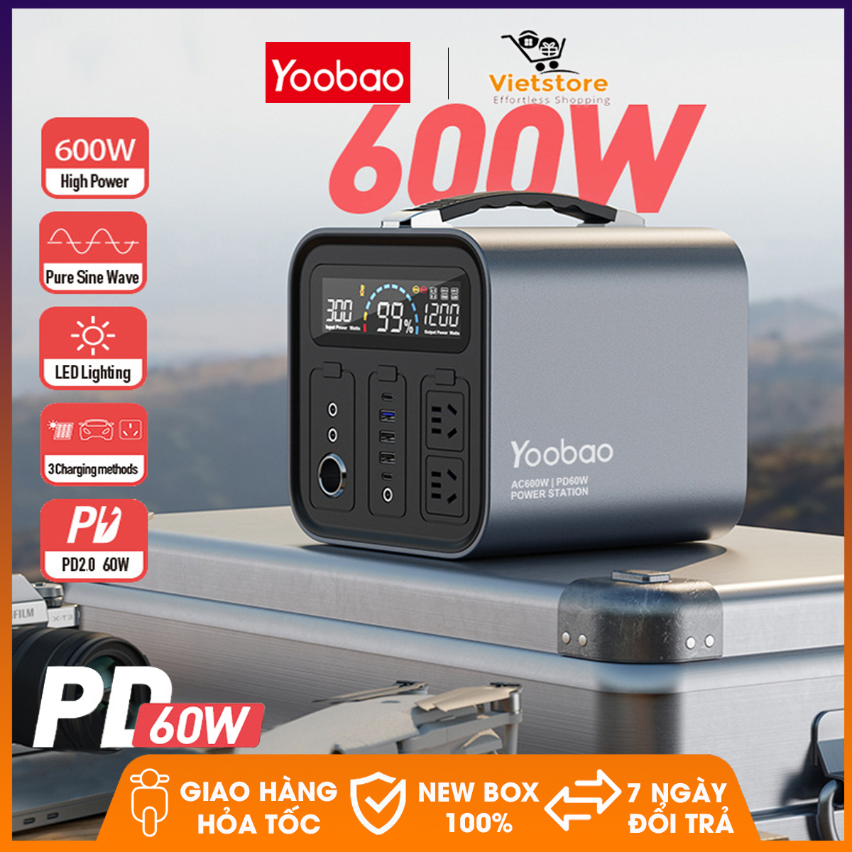 Trạm Sạc Dự Phòng Khẩn Cấp Yoobao EN600S Dung Lượng Lớn 135200mAh/ 600W/ Sạc Nhanh PD 60W Tích Hợp Đèn Pin Có Thể Mang Đi Dã Ngoại Ngoài Trời Và Sạc Nhiều Thiết Bị Cùng Lúc - Phân phối chính hãng bởi Vietstore