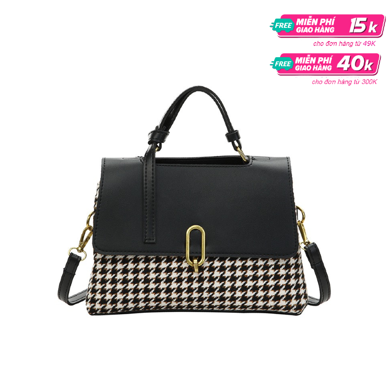 Túi đeo chéo 2 ngăn khóa kéo chất da phối vải tuýt thời trang size 24.5cm