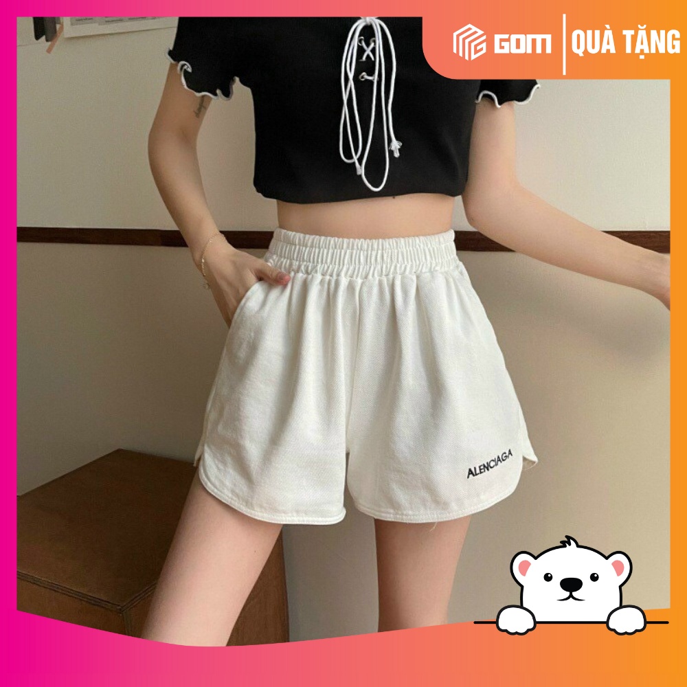 Quần sọt nữ thể thao thun da cá năng động, quần sooc thêu chất thun da cá freesize dưới 55kg