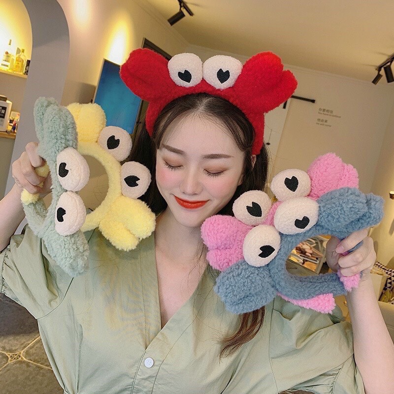 Bờm Cài Tóc Cua Mắt Lồi Nhiều Màu Xinh Xắn Phong Cách Hàn Quốc Băng Đô Rửa Mặt Hình Cua Sừng Hươu Cute Dễ Thương