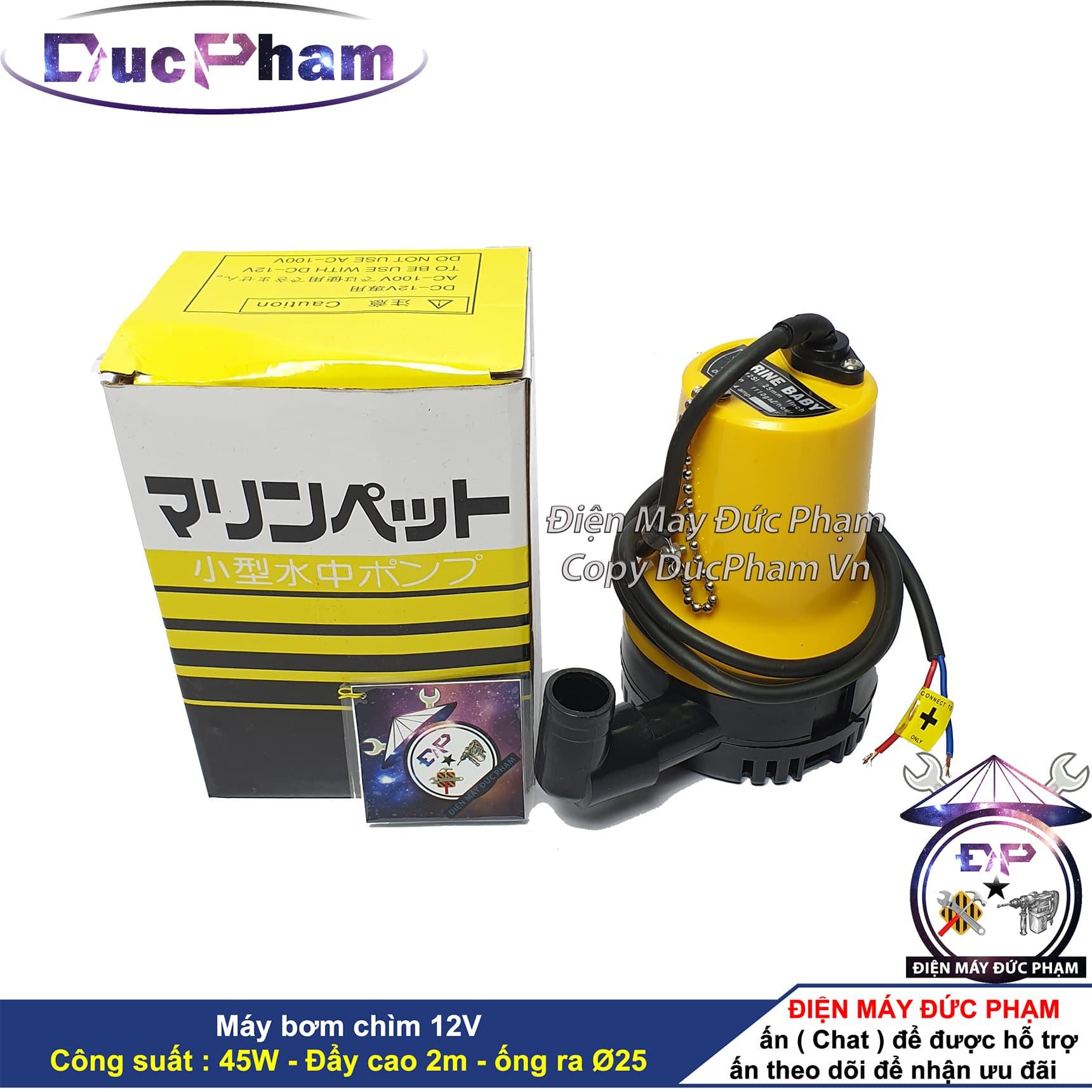 Máy bơm chìm 12v 45W Vàng nhựa - Điện Máy Đức Phạm - DucPham Vn