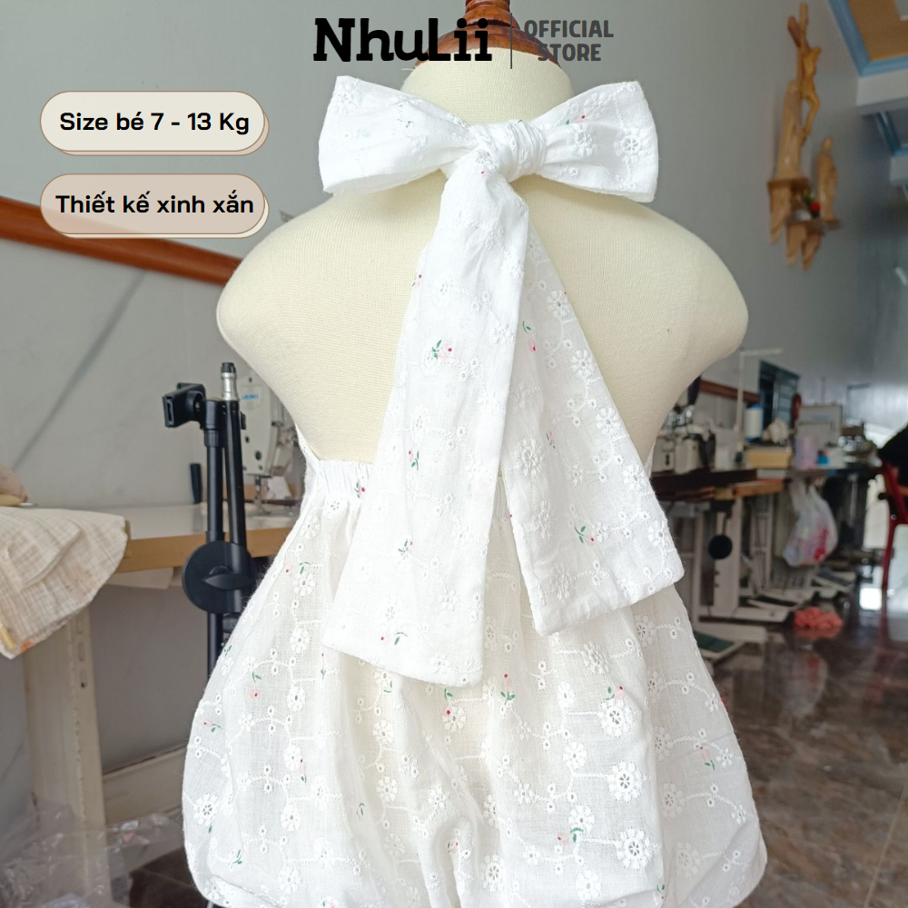 Yếm cho bé gái mùa hè NHULII Yếm hoa mùa hè buộc nơ hoạ tiết hoa xinh xắn cho bé  7-13 Kg NI057 - 3