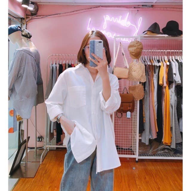 Áo sơ mi nữ phom thụng, áo sơ mi trắng phom rộng