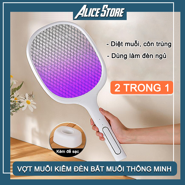 Vợt muỗi thông minh 2 in 1 kiêm đèn bắt muỗi ban đêm - 3 lớp lưới -vợt muỗi tự động bắt muỗi, vợt ruồi , dụng cụ diệt muỗi