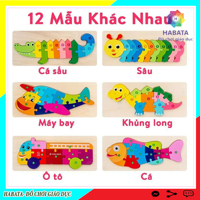 Ghép hình nổi 3D theo số đếm bằng gỗ cho bé phát triển tư duy và học số đếm