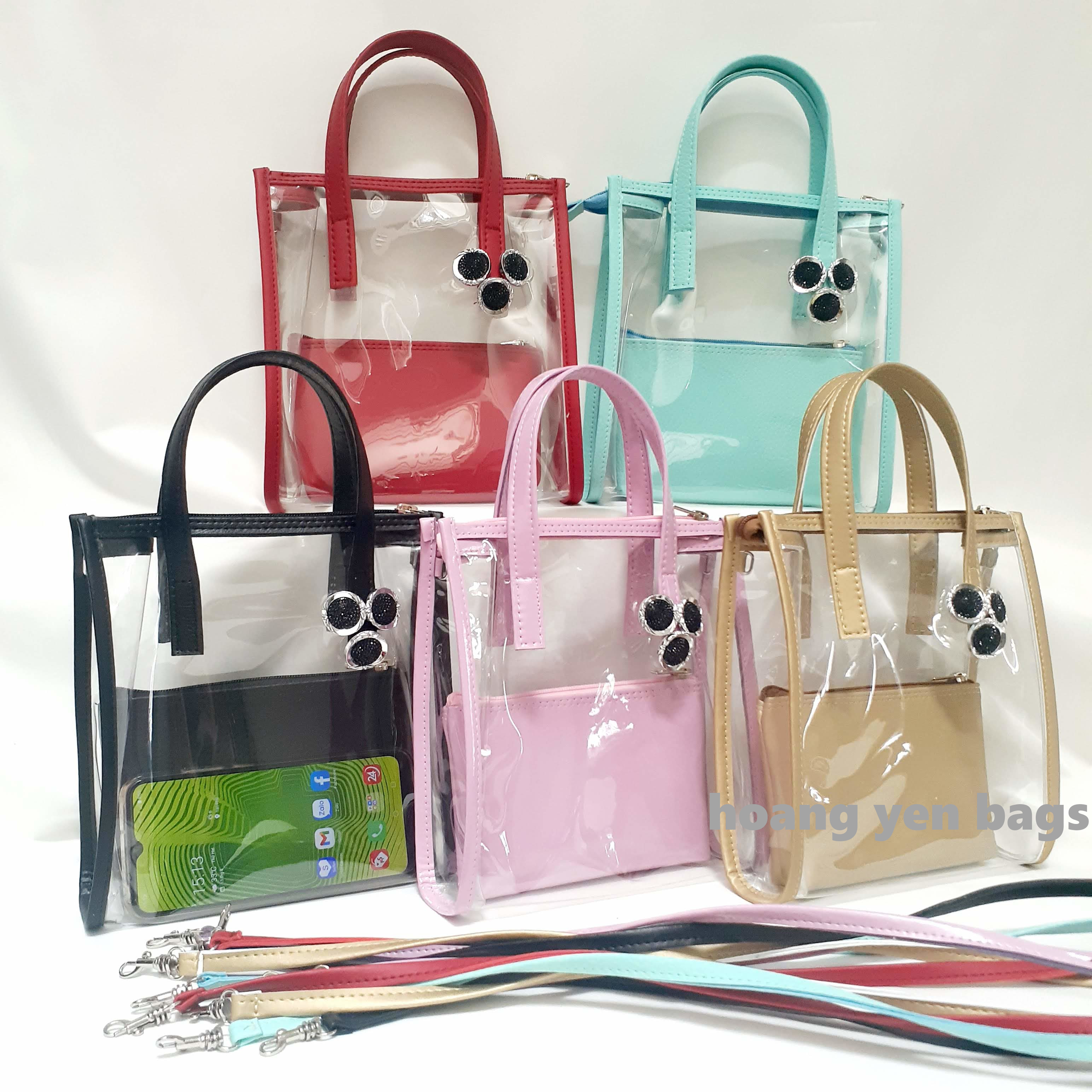 [HCM]túi xách nữ trong suốt 2 trong 1,phong cách Hàn Quốc, có dây khóa kéo ,xách tay, đeo chéo , đựng được điện thoại lớn .có dây đeo chéo đồng bộ