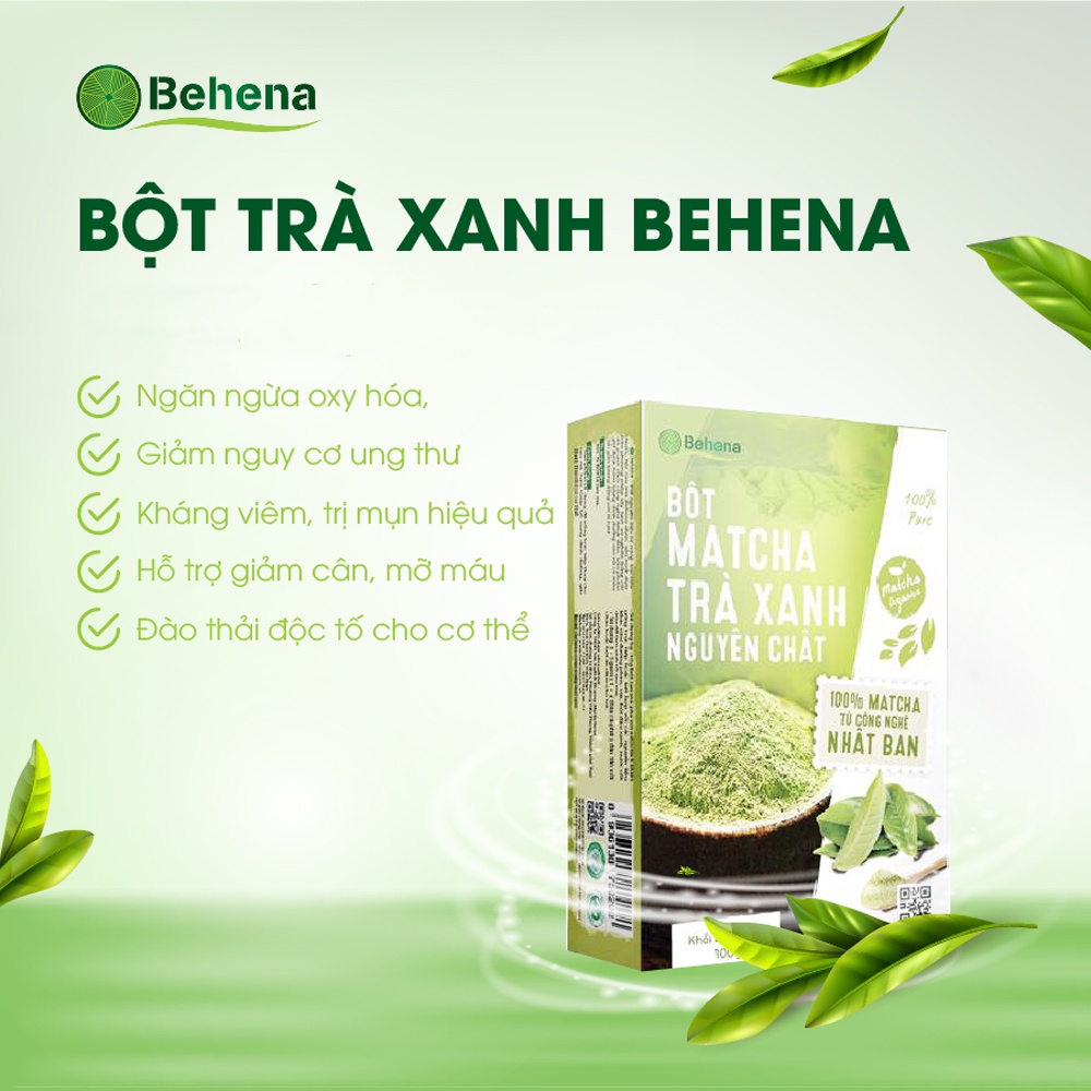 Bột Matcha Trà Xanh Behena Hộp 50g Nguyên Chất Sấy Lạnh Nghiền Mịn