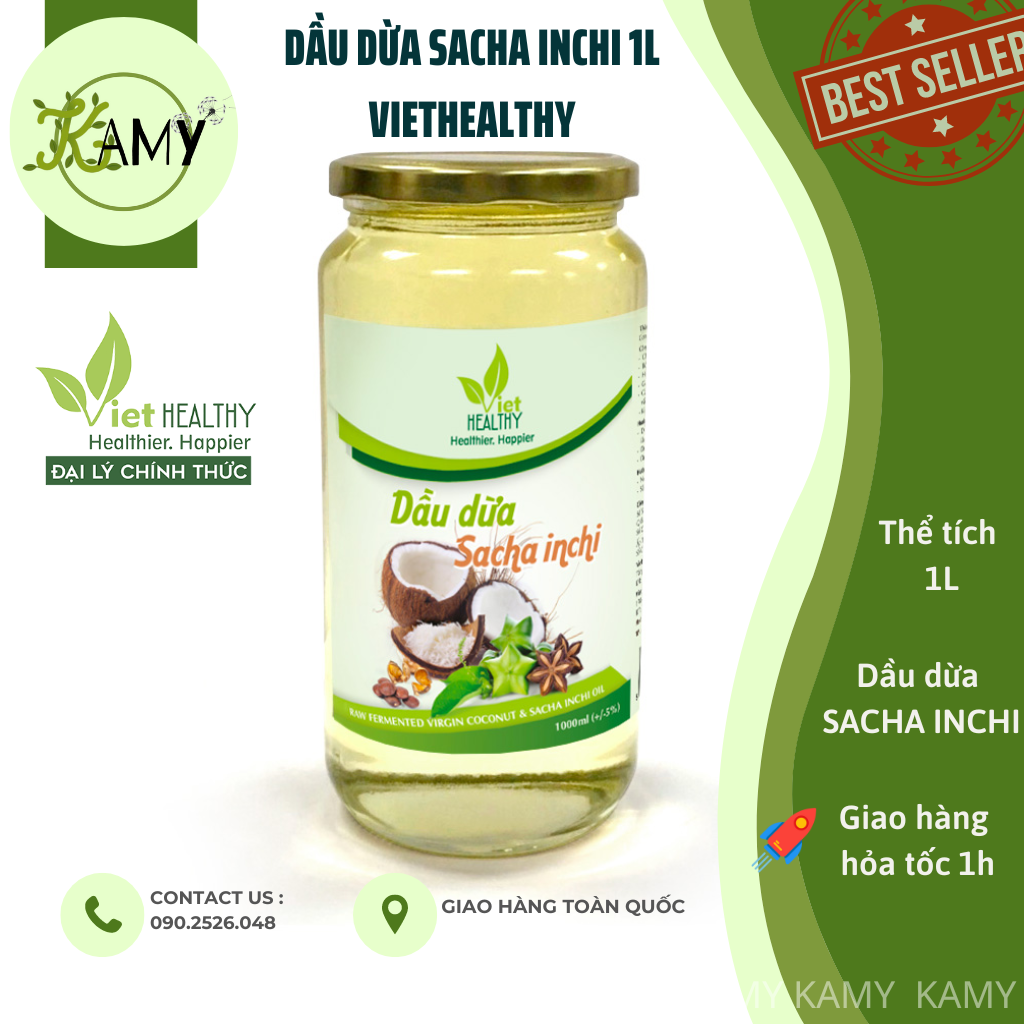 Dầu dừa Coconut Oil Sacha Inchi Viet Healthy, dầu dừa tinh khiết Viethealthy bổ sung omega 3,6,9, vitamin A,E
