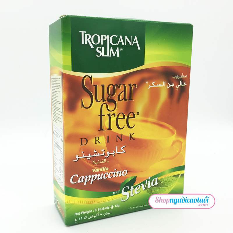 Cà Phê Ăn Kiêng Cappuccino Với Chiết Xuất Cỏ Ngọt Tropicana Slim 8 Gói x 12g - Cho người tiểu đường và người ăn kiêng