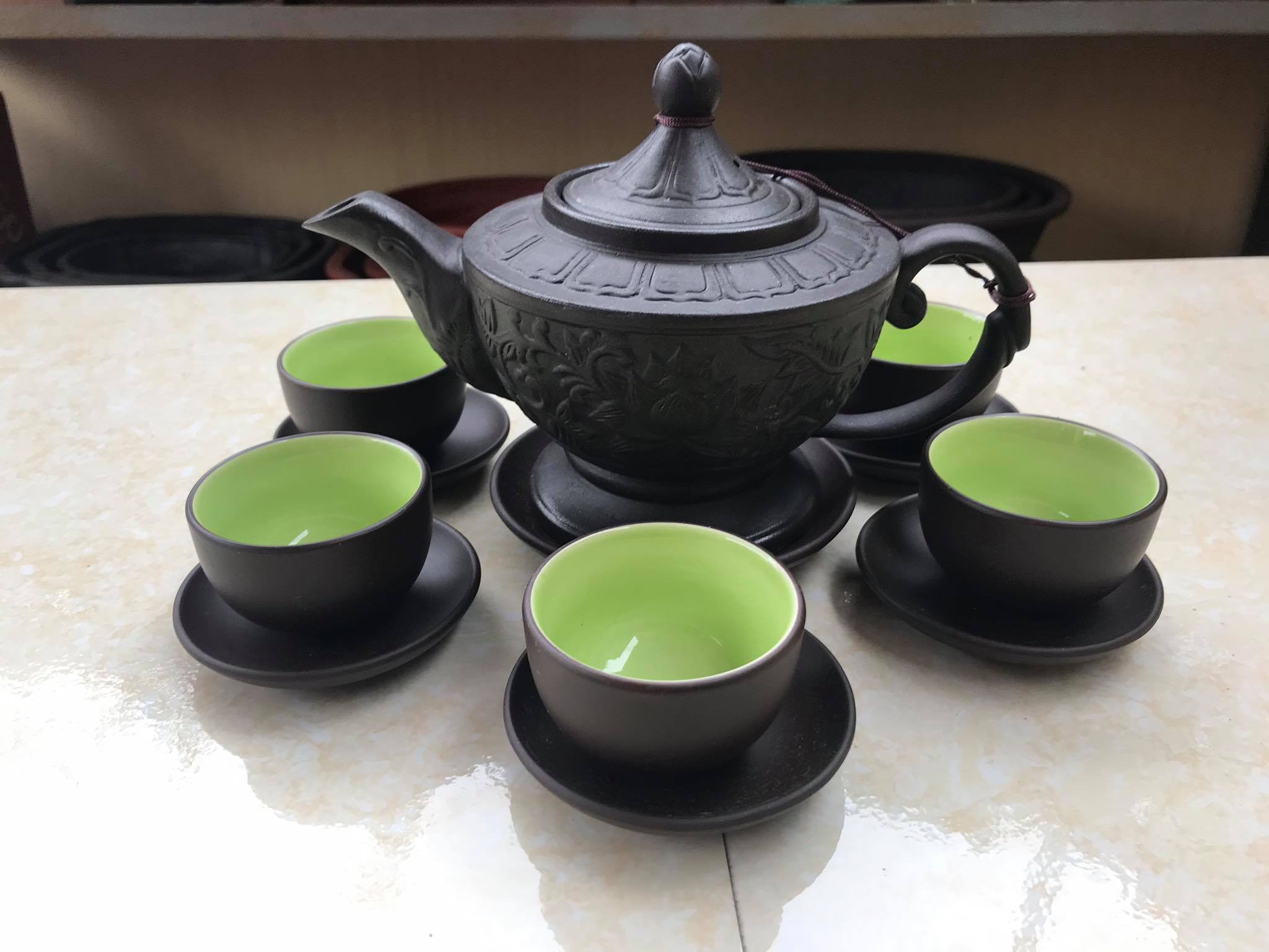 Âm trà tử sa Bát Tràng - Ấm dáng cây đèn thần aladin hoa sen nổi 500 ml