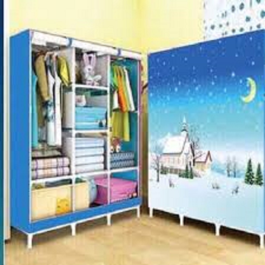 Tủ đựng quần áo khung thép chịu lực siêu bề thiết kế 3 buồng nhiều ngăn treo và đựng đồ dùng gia đình thông minh, họa tiết in hình 3D độc đáo, phù hợp với mọi không gian nội thất gia đình GIÁ ƯU ĐÃI