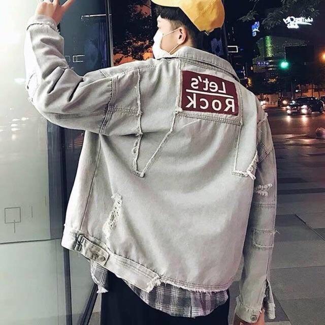 Áo khoác jean nam unisex lets rock rách tua rua bao chấtbao ngầu-jt39