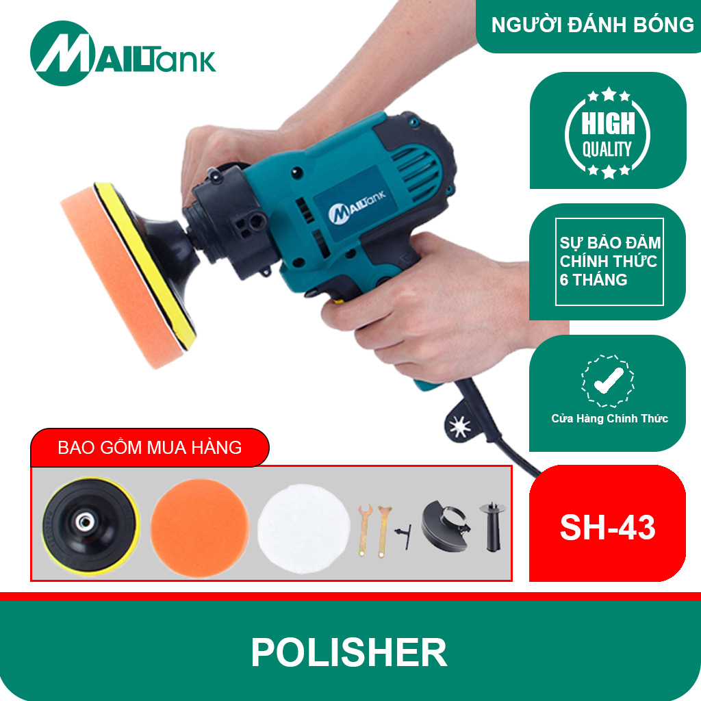 MAILTank SH43 Máy đánh bóng Vỏ ngoài được trang bị hệ thống cách điện an toàn Tay cầm bằng nhựa bọc cao su êm ái,chống trượt Thuận tiện bảo quản