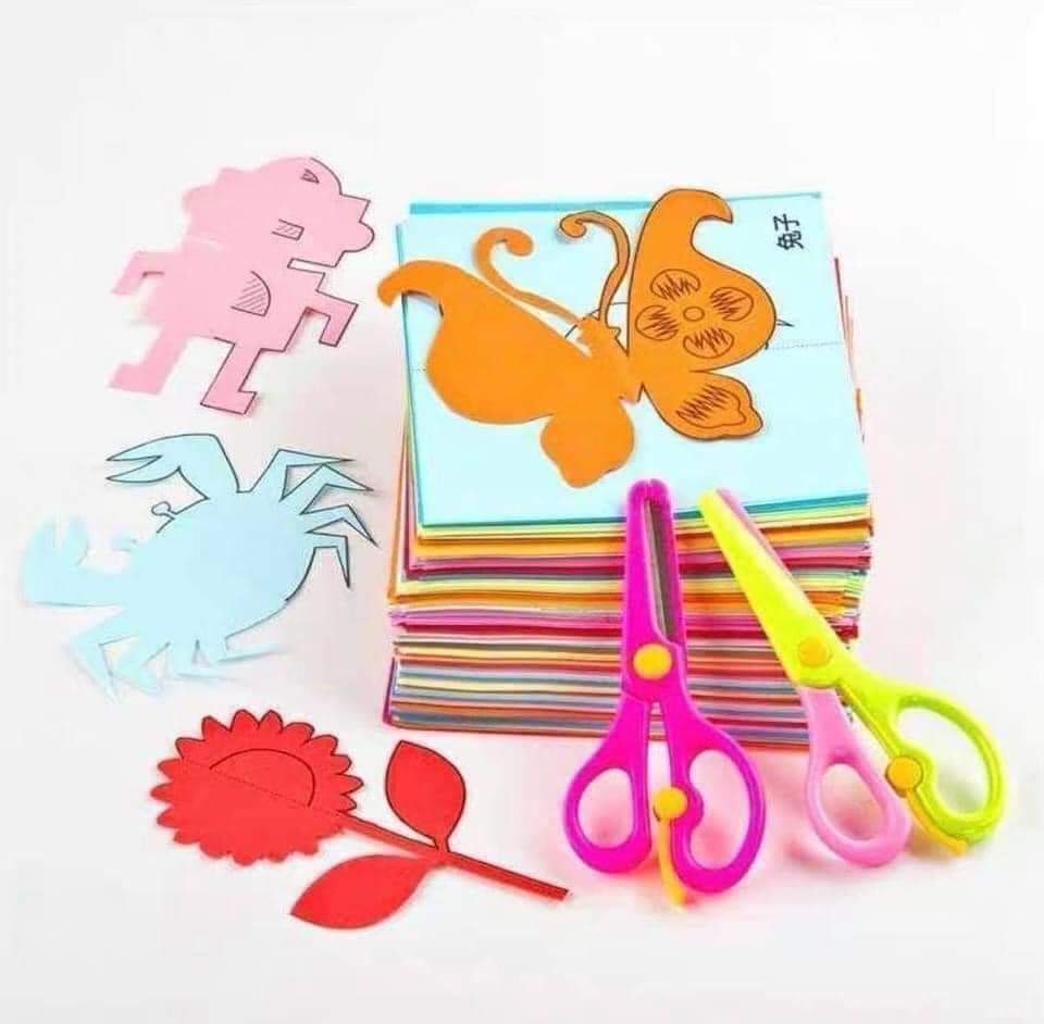 Bộ cắt giấy thủ công tạo hình cho bé gồm 240 tờ kèm kéo an toàn