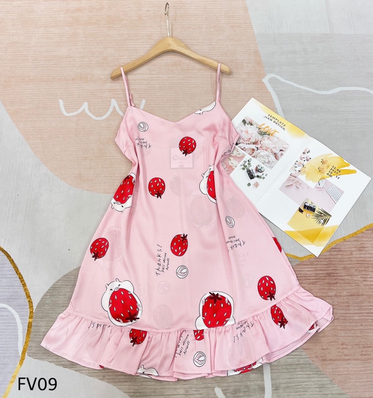 Đầm Ngủ 2 Dây Lụa Satin mềm mịn mát in hình siêu cute