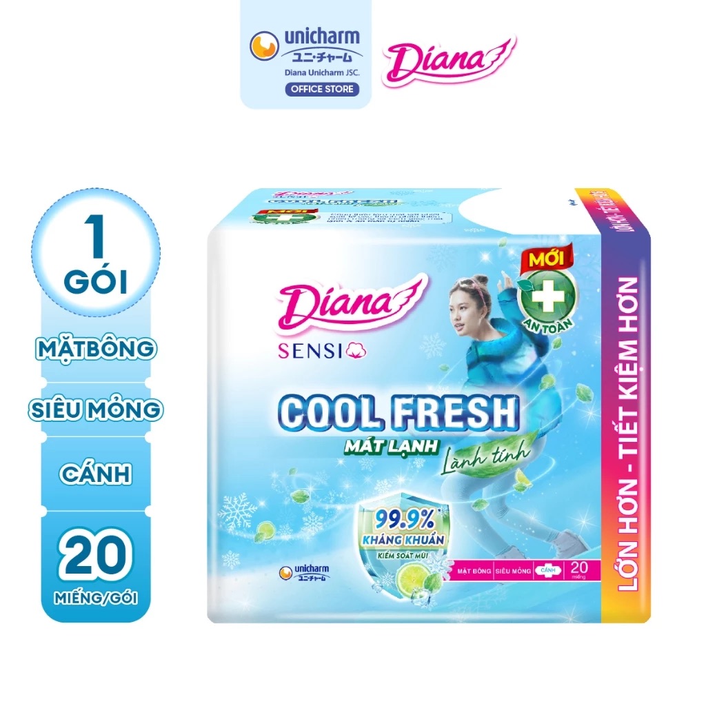 [Hàng chính hãng] Băng vệ sinh Diana Sensi cool fresh mát lạnh, gói lớn 20 miếng tiết kiệm