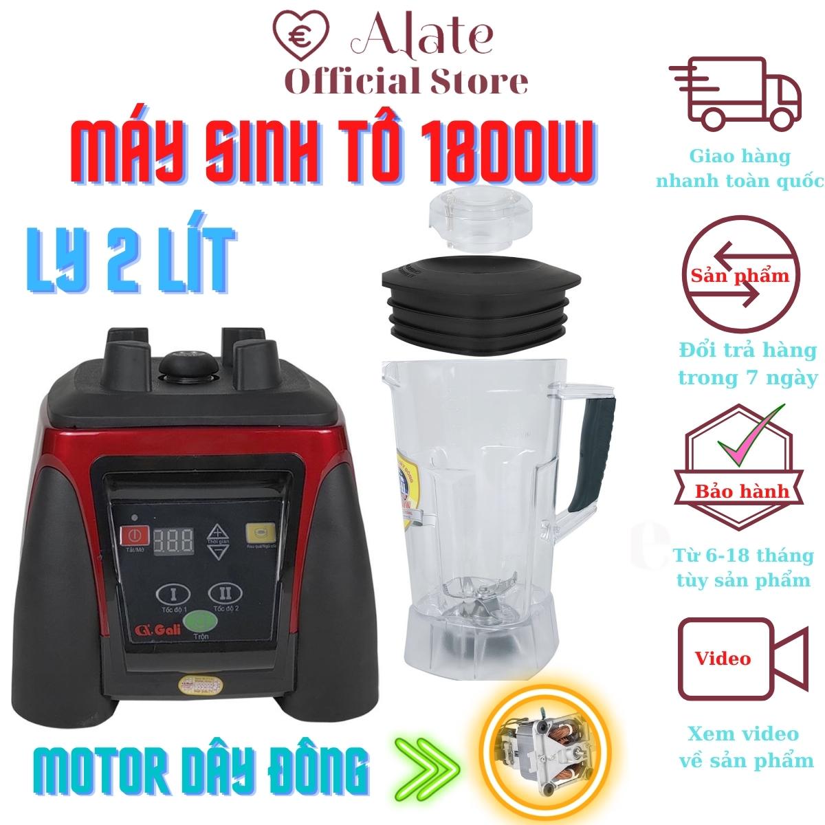 Máy xay sinh tố Gali dạng công nghiệp 1800w, ly xay bằng nhựa không bể dung tích 2 lít, dao xay 6 cánh, nhông truyền lực bằng kim loại bảo hành 12 tháng Alate store