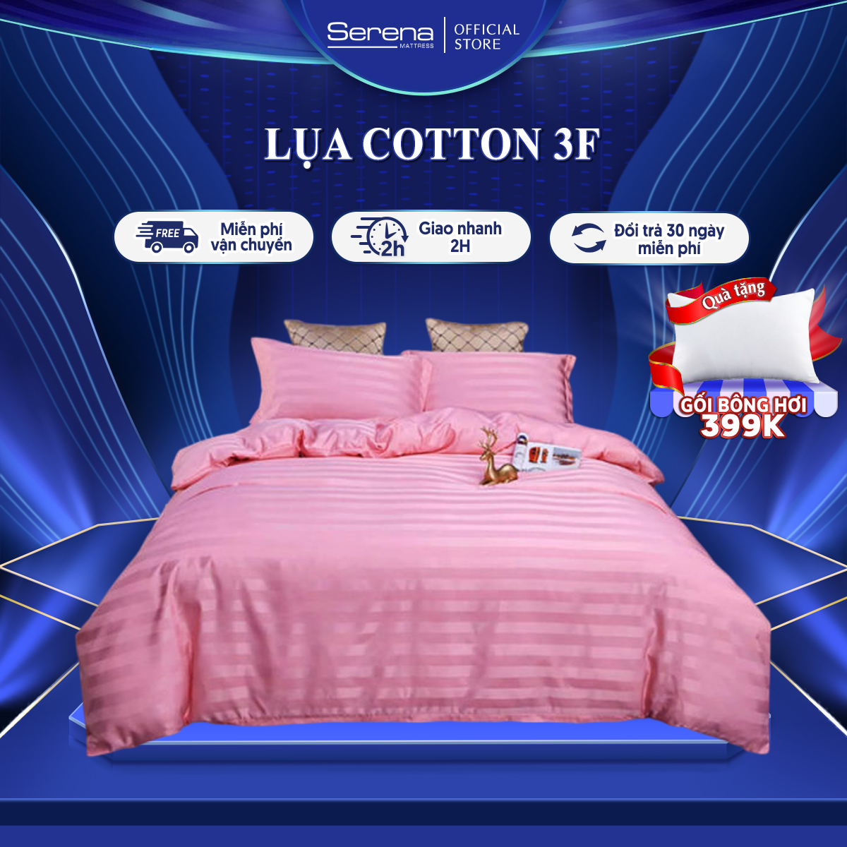 Combo ga nệm 5 món cotton 3f SERENA cao cấp chính hãng - bộ chăn ga ra drap gối mền nệm đệm giường đẹp cotton 5 món khách sạn cao cấp 1m2 1m4 1m6 1m8 2m 2m2x2m