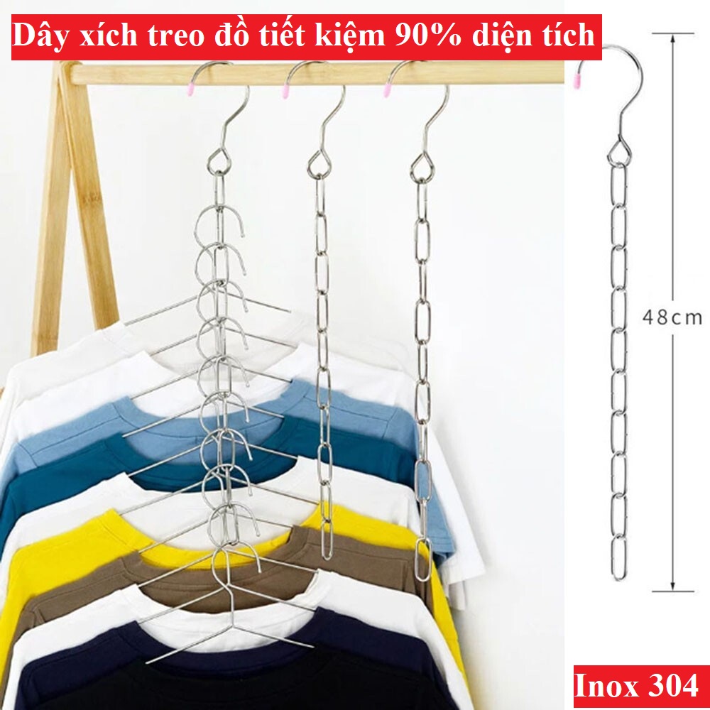 Móc treo quần áo - Dây xích Inox móc treo quần áo tiết kiệm 90% diện tích không gian