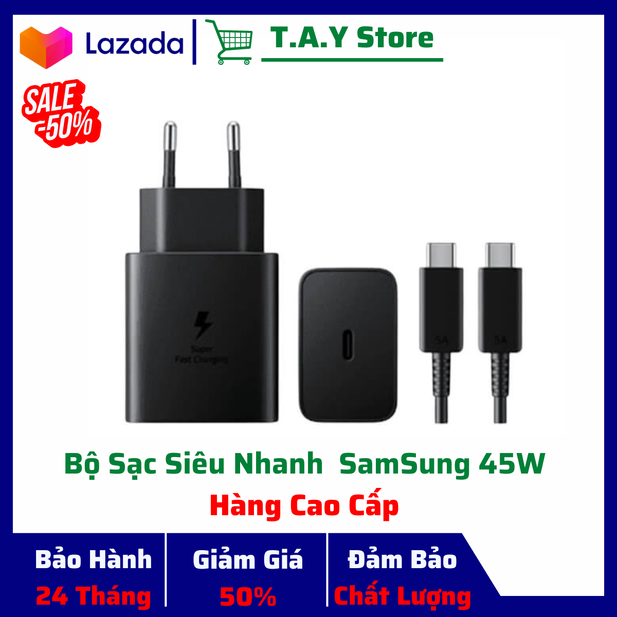 Bộ sạc siêu nhanh samsung 45w chân type-c cho samsung note 10 plus/s20 ultra plus 5g/note 20/note 20 ultra 5.0 , bảo hành 12 tháng