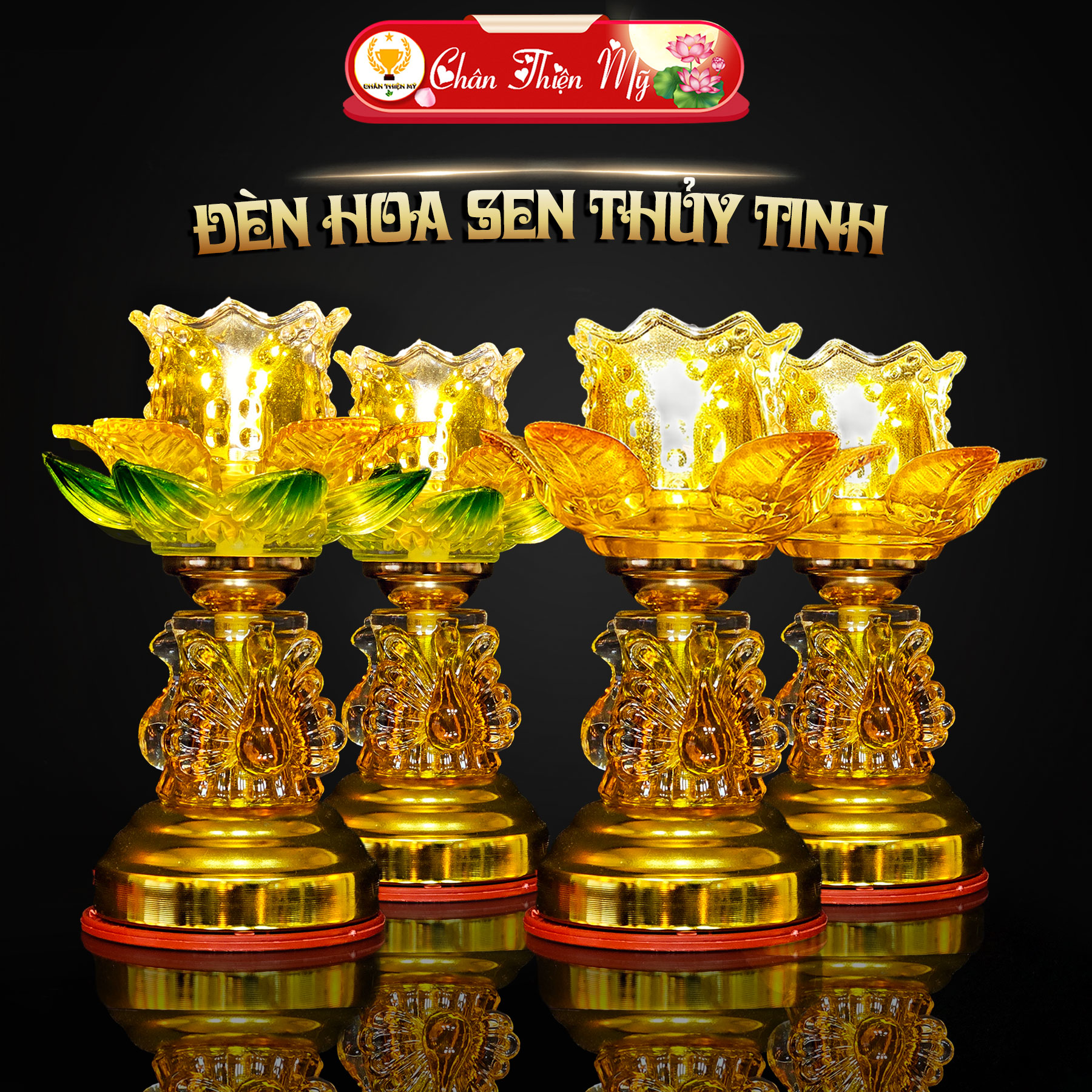 Đèn Bàn Thờ Hoa Sen Thủy Tinh Cao Cấp Có Led Siêu Sáng CHÂN THIỆN MỸ Đồ Thờ Cúng Trang Trí Bàn Thờ Gia Tiên, Bàn Phật