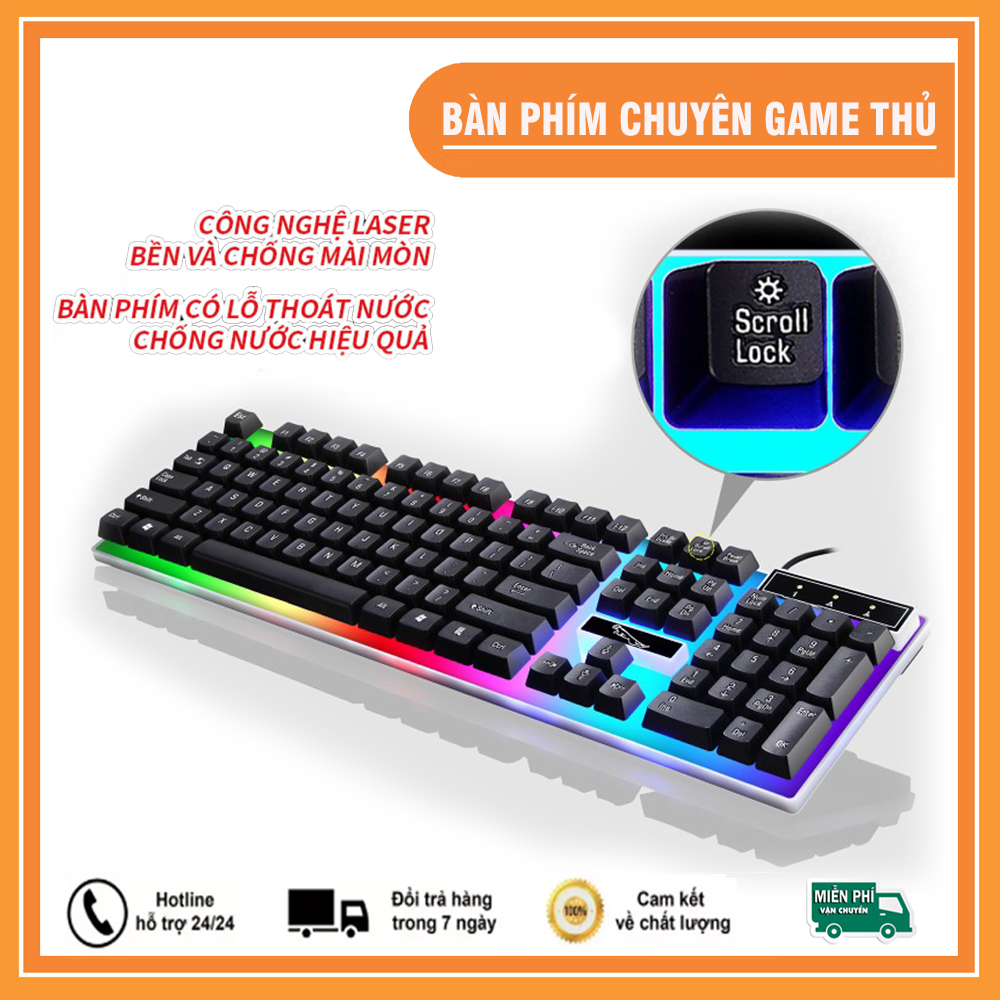 Bàn phím game thủ, ban phim gaming chuyên dụng với kiểu dáng rất phá cách, hệ thống đèn LED cực kỳ ấn tượng. Thiết kế nút bàn phím cao CHỐNG THẤM NƯỚC cùng CÔNG NGHỆ  KHẮC CHỮ CHỐNG MỜ LASER các nút phím.
