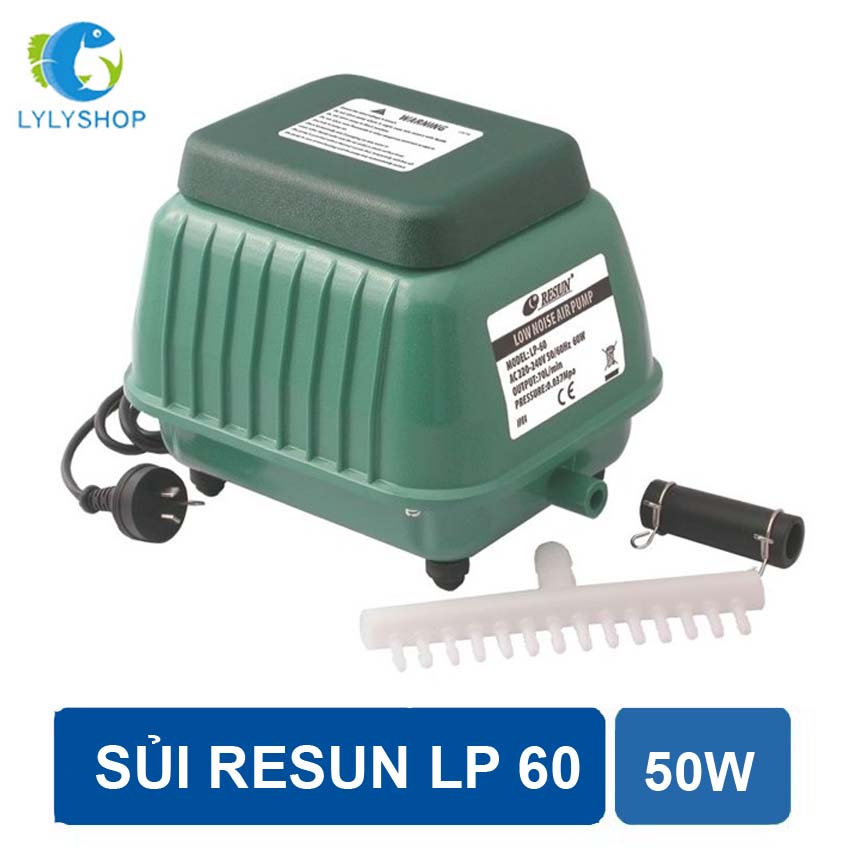 Máy sục sủi thổi khí oxy 14 vòi RESUN LP60 ( 50W- 70L/P) siêu êm, tặng 14 đá sủi + 14m dây cho hồ bể cá cảnh