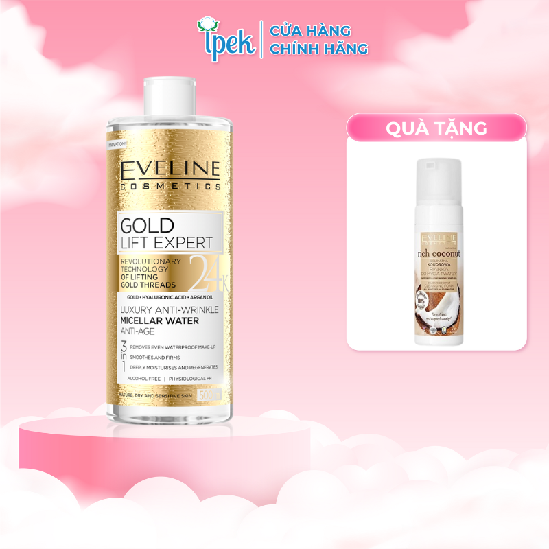 Nước tẩy trang Eveline Gold Lift Expert cao cấp chống nhăn da 3 trong 1 500ML
